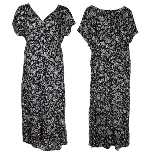 Lucky Brand Dress XL Black Floral Print Maxi Viscose Partial Lining Surplice - Picture 3 of 16